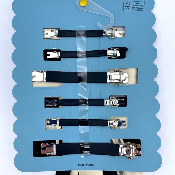 6 Cream & Black Bow Hair Barretts NWT - Picture 2 of 5